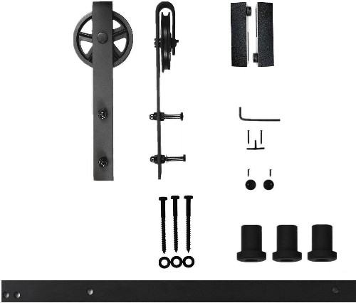 54-in Rustic black Black Indoor Spoke Wheel Single Barn door hardware kit