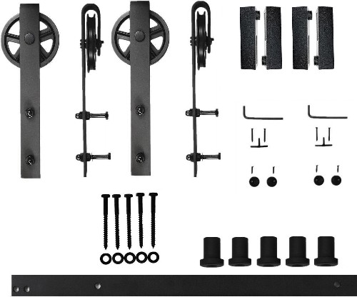 79-in Rustic black Black Indoor Spoke Wheel Double Barn door hardware kit