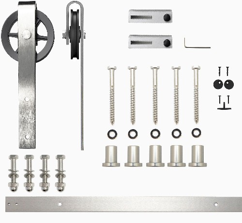 84-in Brushed Brushed Nickel Indoor Spoke Wheel Single Barn door hardware kit