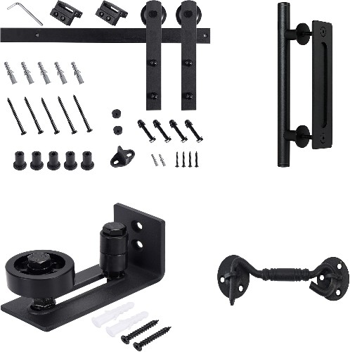 RELIABILT 78-in Matte Black Interior I-strap Barn Door Hardware Kit and Barn Door Handle Set
