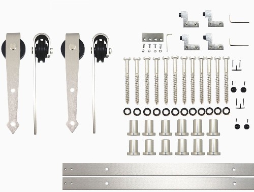 192-in Brushed Brushed Nickel Indoor Arrow Double Barn door hardware kit