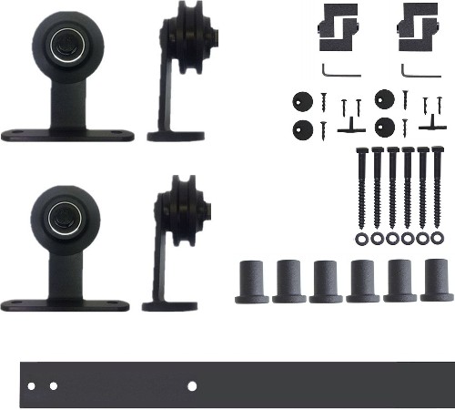 90-in Rustic black Black Indoor Top mount Double Barn door hardware kit