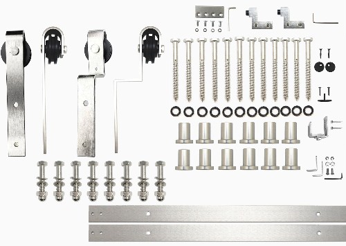 180-in Brushed Brushed Nickel Indoor J-strap Double bypass Barn door hardware kit