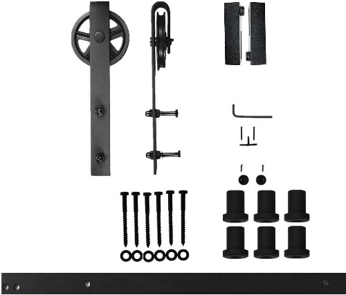 90-in Rustic black Black Indoor Spoke Wheel Single Barn door hardware kit