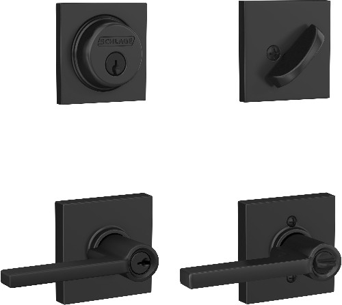 Latitude-Collins Matte Black Exterior Single-Cylinder Deadbolt and Keyed Entry Door Handle Combo Pack