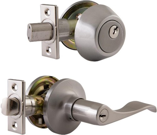 Stratford Satin Nickel Exterior Keyed Entry Door Handle