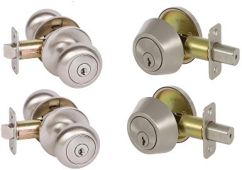 Delaney Callan Satin Nickel Exterior Single-Cylinder Deadbolt and Keyed Entry Door Knob Combo Pack