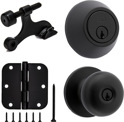 Baron Exterior Single Cylinder Deadbolt & Keyed Entry Door Knob Combo Pack with matching 3-1/2-in H x 5/8-in Radius Mortise Door Hinge