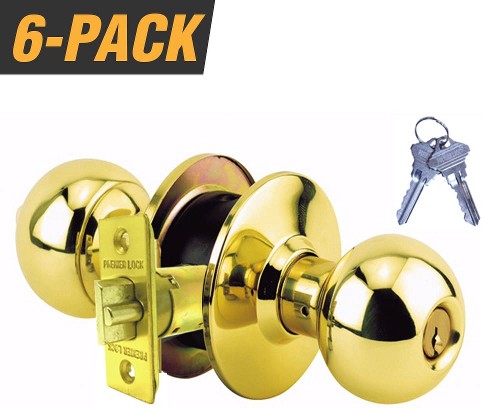 Keyed Alike Grade 3 Entry Door Polished Brass Exterior Keyed Entry Door Knob Contractor Pack 6 -Pack