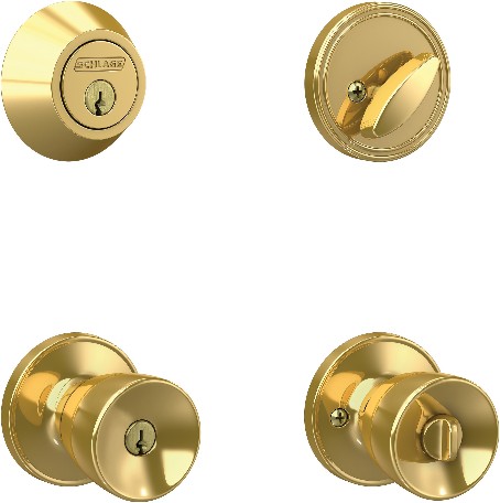 Banyan Bright Brass Exterior Single-Cylinder Deadbolt and Keyed Entry Door Knob Combo Pack