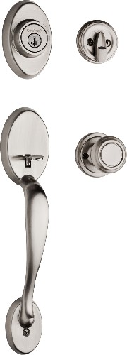 Chelsea Satin Nickel Single-Cylinder Deadbolt and Keyed Entry Door Handleset ft. SmartKey Security