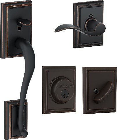 Addison Aged Bronze Deadbolt and Handleset Bundle