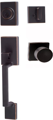 Ridgecrest Modern Stockholm Vintage Bronze Exterior Single-Cylinder Deadbolt and Keyed Entry Door Handleset
