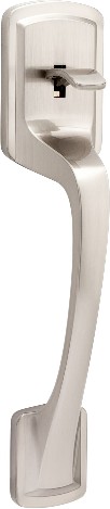 Prague with Pismo Interior Knob Satin Nickel Entry Door Exterior Handle