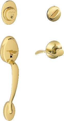 F60 Plymouth Plymouth Bright Brass Single-Cylinder Deadbolt and Keyed Entry Door Handleset