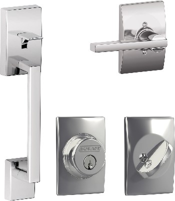 Century with Latitude Handle Bright Chrome Deadbolt and Handleset Bundle