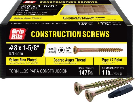 #8 x 1-5/8-in Yellow zinc Interior Wood screws ( 147 -Per Box )