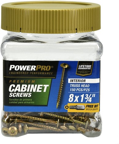 #8 x 1-3/4-in Yellow zinc Interior Cabinet mounting screws ( 150 -Per Box )