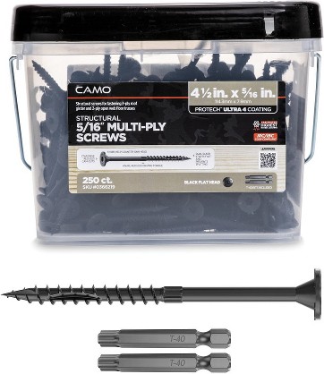 5/16-in x 4-1/2-in Black Polymer Flat -Head Exterior Structural wood screws 250 -Pack