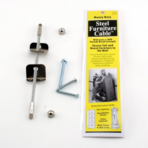 Secure Your Furniture with Steel Furniture Cable - Prevent Tip/Fall - Silver Finish - Easy Installation - Includes All Necessary Hardware