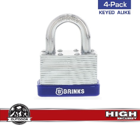 Contractor Keyed Alike Keyed Padlock, 1-1/2-in Wide x 7/8-in Shackle Keyed Alike (4-Pack)