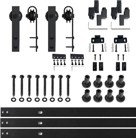 114-in Rustic black Black Indoor J-strap Single Barn door hardware kit