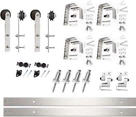 66-in Brushed Brushed Nickel Indoor I-strap Double bypass Barn door hardware kit