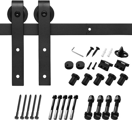 72-in Matte Black Indoor/Outdoor J-strap Single Barn door hardware kit