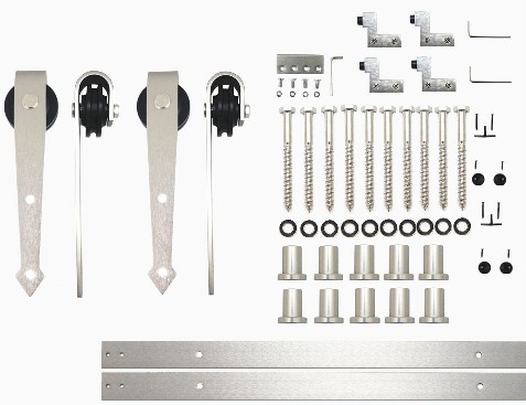 144-in Brushed Brushed Nickel Indoor Arrow Double Barn door hardware kit