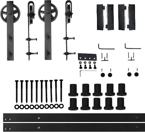 156-in Rustic black Black Indoor Spoke Wheel Double Barn door hardware kit