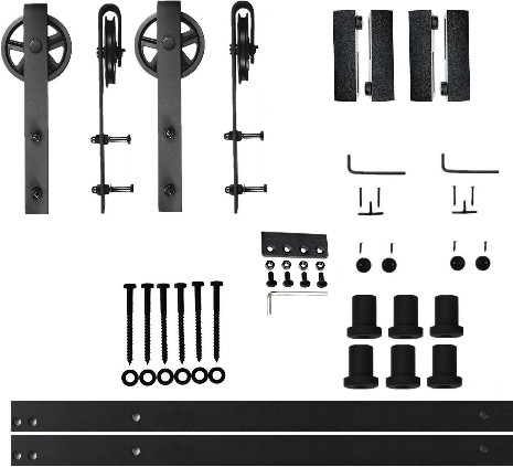 108-in Rustic black Black Indoor Spoke Wheel Double Barn door hardware kit