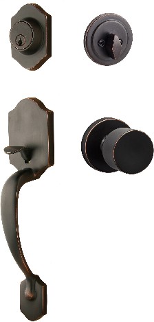 SureLoc Coral Vintage Bronze Exterior Single-Cylinder Deadbolt and Keyed Entry Door Handle Combo Pack