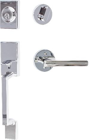 SureLoc Stockholm Polished Chrome Exterior Single-Cylinder Deadbolt and Keyed entry door handle