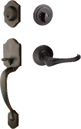 SureLoc Coral Vintage Bronze Exterior Single-Cylinder Deadbolt and Keyed Entry Door Handle Combo Pack