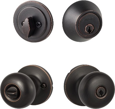 Sure-Loc Door Hardware Durango Vintage Bronze Interior or Exterior Single-Cylinder Deadbolt and Keyed Entry Door Knob Combo Pack