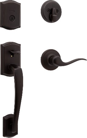 Prescott Venetian bronze Single-Cylinder Deadbolt and Keyed Entry Door Handleset ft. SmartKey Security
