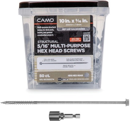 5/16-in x 10-in Hot-dipped galvanized Hot-Dipped Galvanized Hex -Head Exterior Structural wood screws 50 -Pack