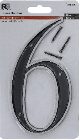 6-in Reflective Black Number 6