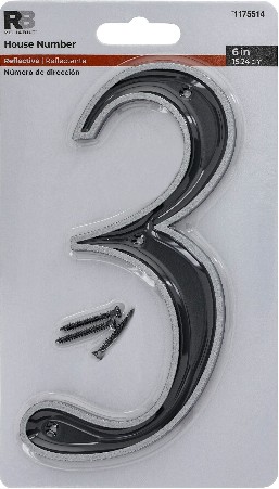 6-in Reflective Black Number 3