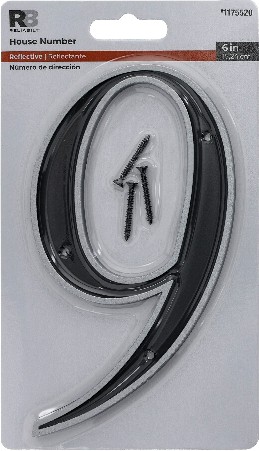 6-in Reflective Black Number 9