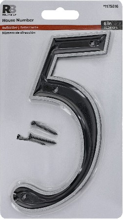 6-in Reflective Black Number 5