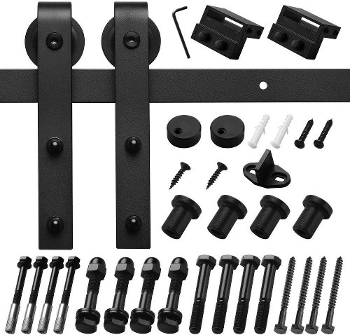 60-in Matte Black Indoor/Outdoor J-strap Single Barn door hardware kit