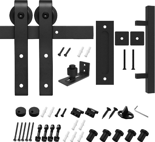 78-in Matte Black Indoor/Outdoor J-strap Single Barn door hardware kit