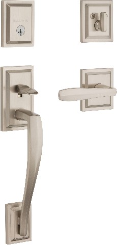 Prestige Series Torrey Pines Satin Nickel Exterior Single-Cylinder Deadbolt and Keyed Entry Door Handleset ft. SmartKey Security