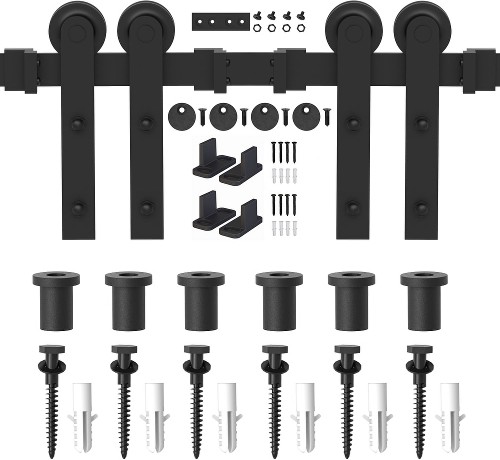 108-in Matte Matte Black Indoor I-strap Double Barn door hardware kit