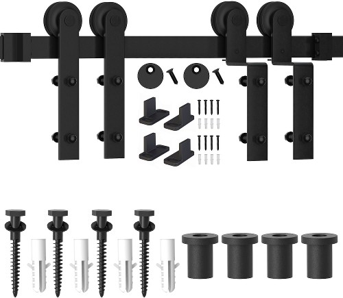 60-in Matte Matte Black Indoor I-strap Single bypass Barn door hardware kit