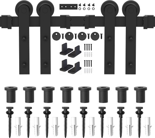 120-in Matte Matte Black Indoor I-strap Double Barn door hardware kit
