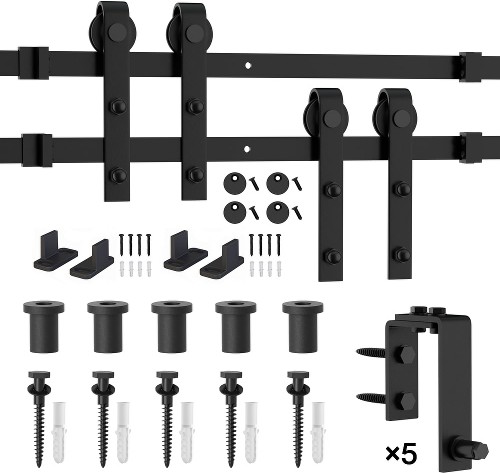 72-in Matte Matte Black Indoor J-strap Double bypass Barn door hardware kit