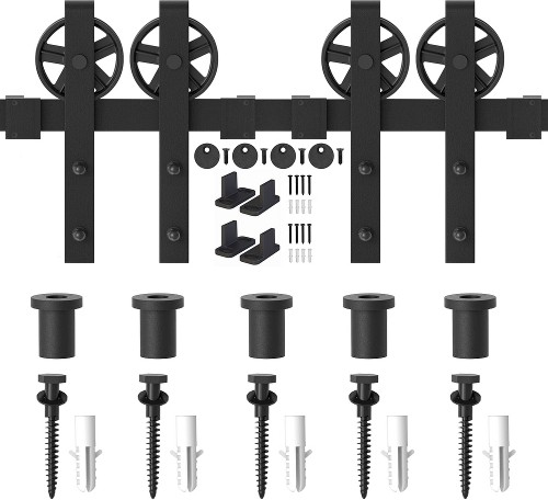 72-in Matte Matte Black Indoor Spoke Wheel Double Barn door hardware kit