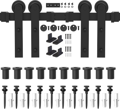 168-in Matte Matte Black Indoor I-strap Double Barn door hardware kit